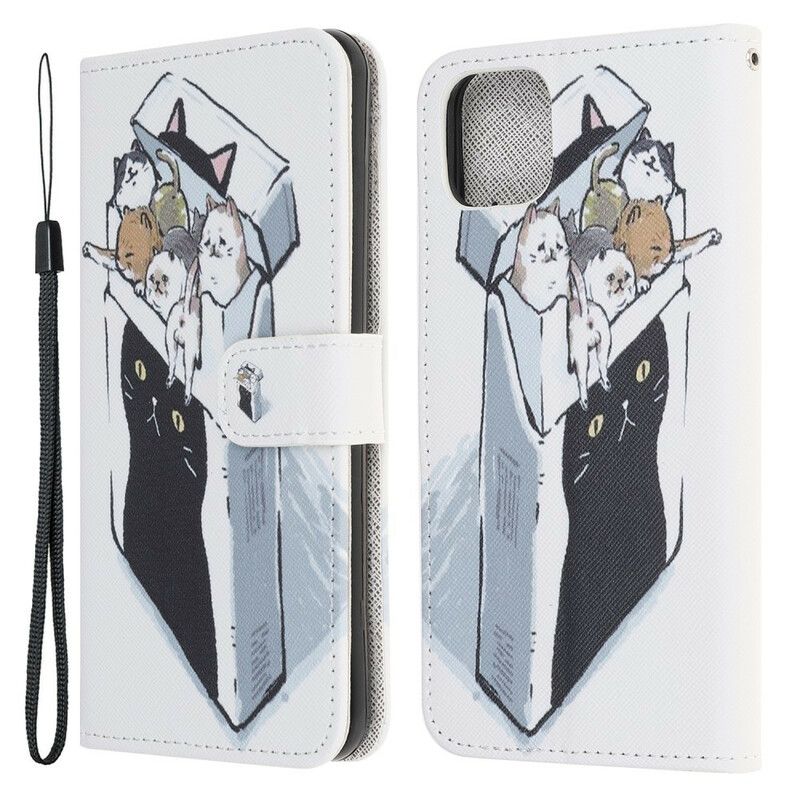 Flip Case Leren iPhone 13 Mini Levering String Katten