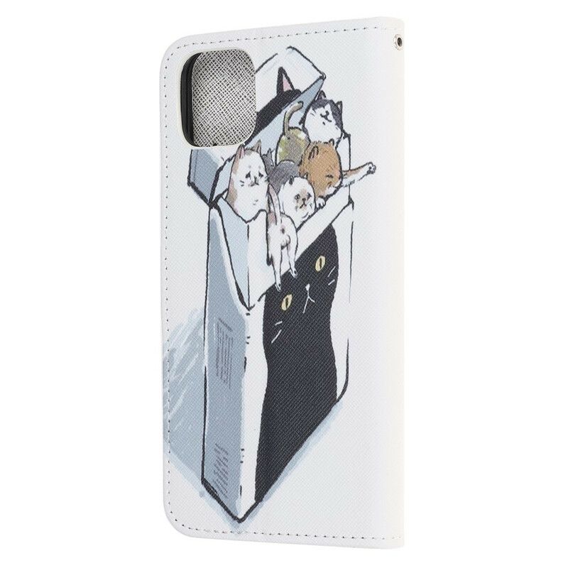 Flip Case Leren iPhone 13 Mini Levering String Katten
