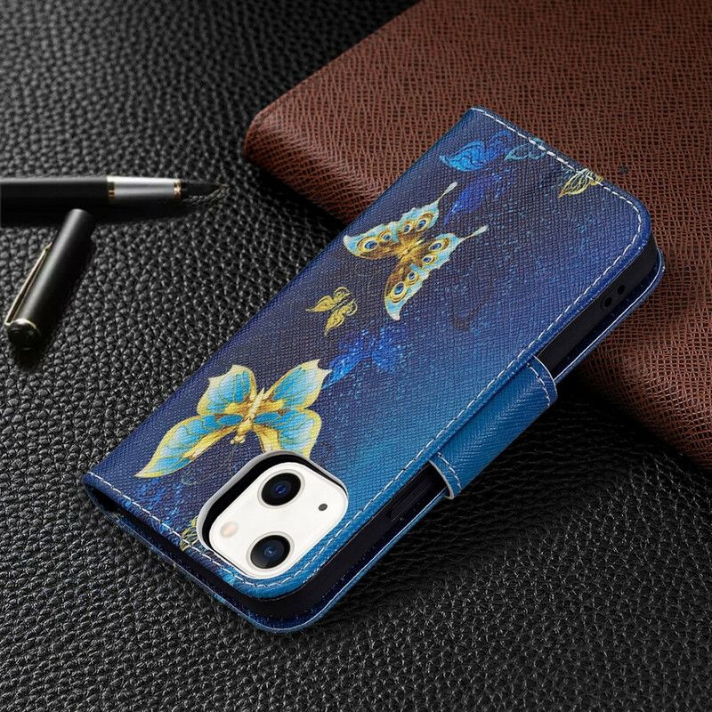Flip Case Leren iPhone 13 Mini Vlinders Koningen