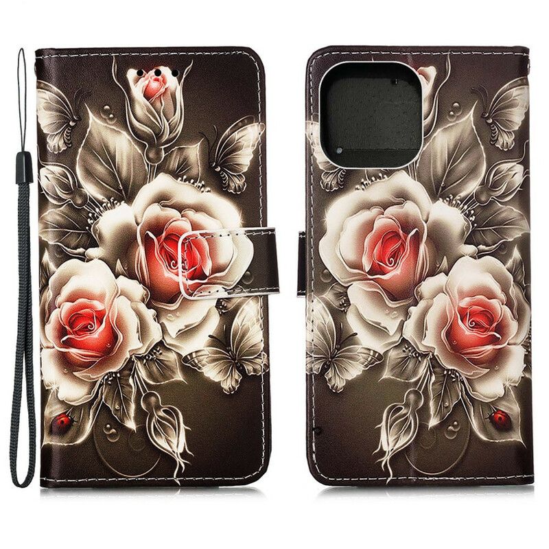 Folio-hoesje iPhone 13 Mini Telefoonhoesje Gouden Rozen