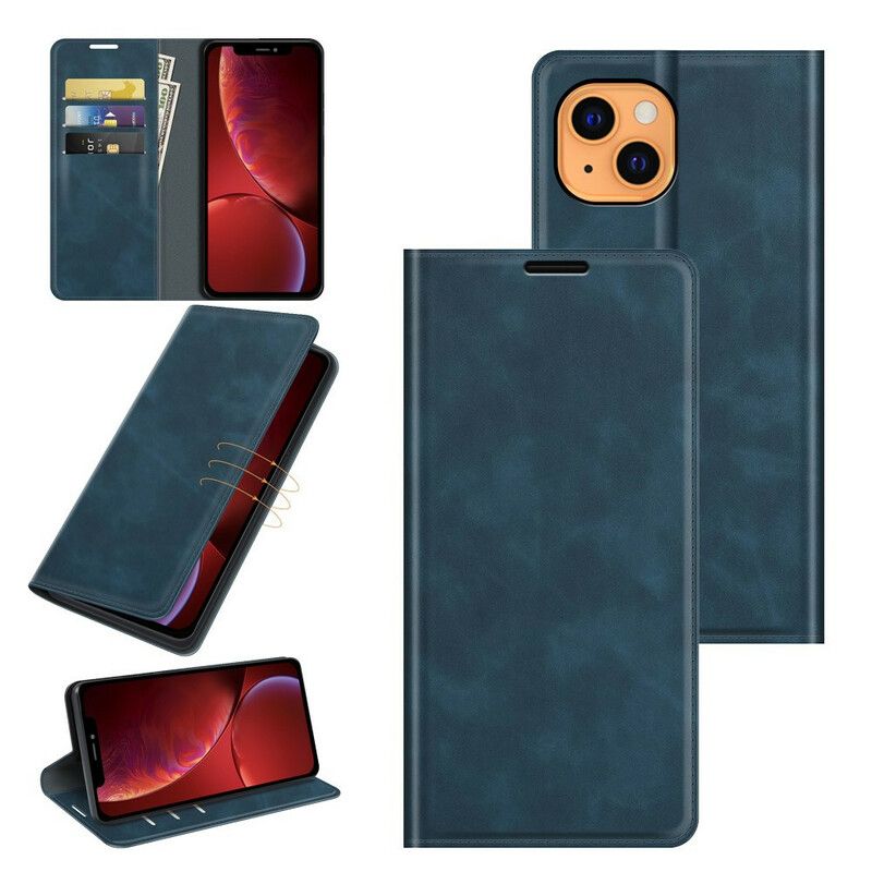 Folio-hoesje iPhone 13 Mini Zijdezacht Leereffect
