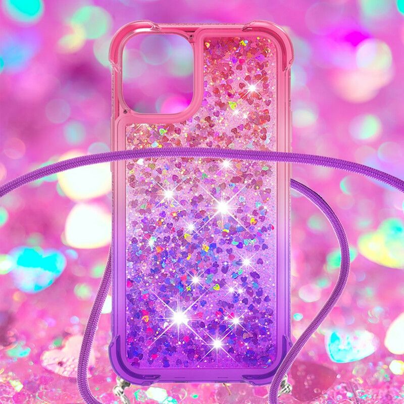 Hoesje iPhone 13 Mini Siliconen Pailletten En Koord