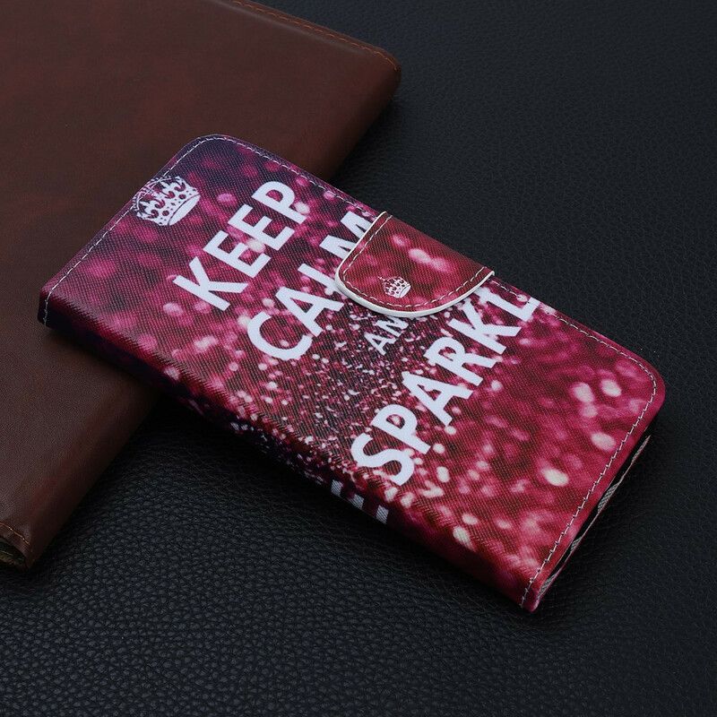 Leren Hoesje iPhone 13 Mini Blijf Kalm En Schitter Bescherming Hoesje
