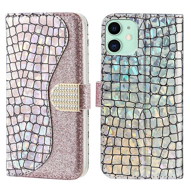 Leren Hoesje iPhone 13 Mini Krokodil Diamanten Bescherming Hoesje