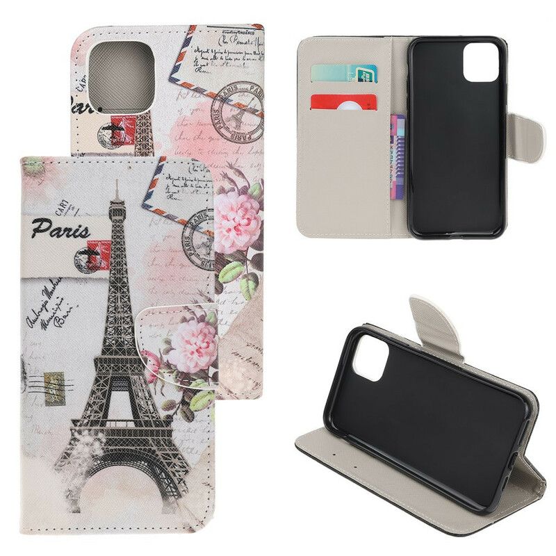 Leren Hoesje iPhone 13 Mini Retro Eiffeltoren Bescherming Hoesje