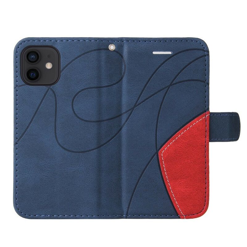 Leren Hoesje iPhone 13 Mini Signature Tweekleurig Kunstleer Bescherming Hoesje