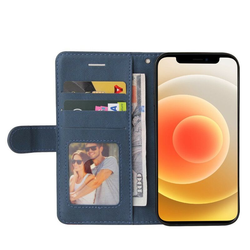 Leren Hoesje iPhone 13 Mini Signature Tweekleurig Kunstleer Bescherming Hoesje