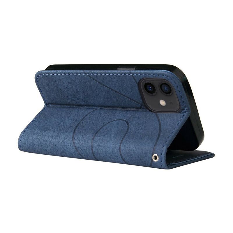 Leren Hoesje iPhone 13 Mini Signature Tweekleurig Kunstleer Bescherming Hoesje