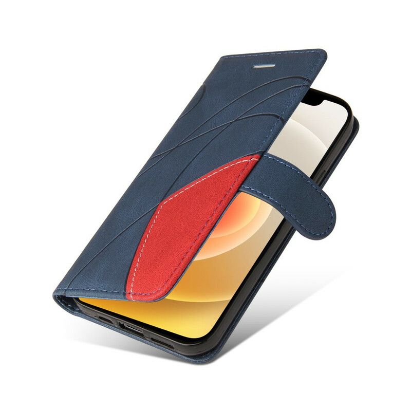 Leren Hoesje iPhone 13 Mini Signature Tweekleurig Kunstleer Bescherming Hoesje