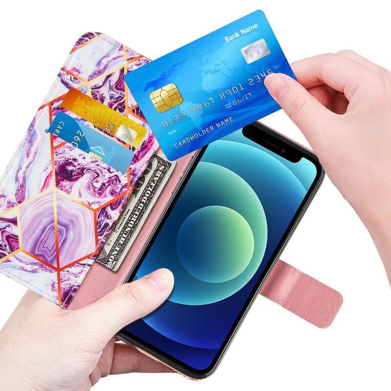 Leren Hoesje Voor iPhone 13 Mini Geometrisch Marmer