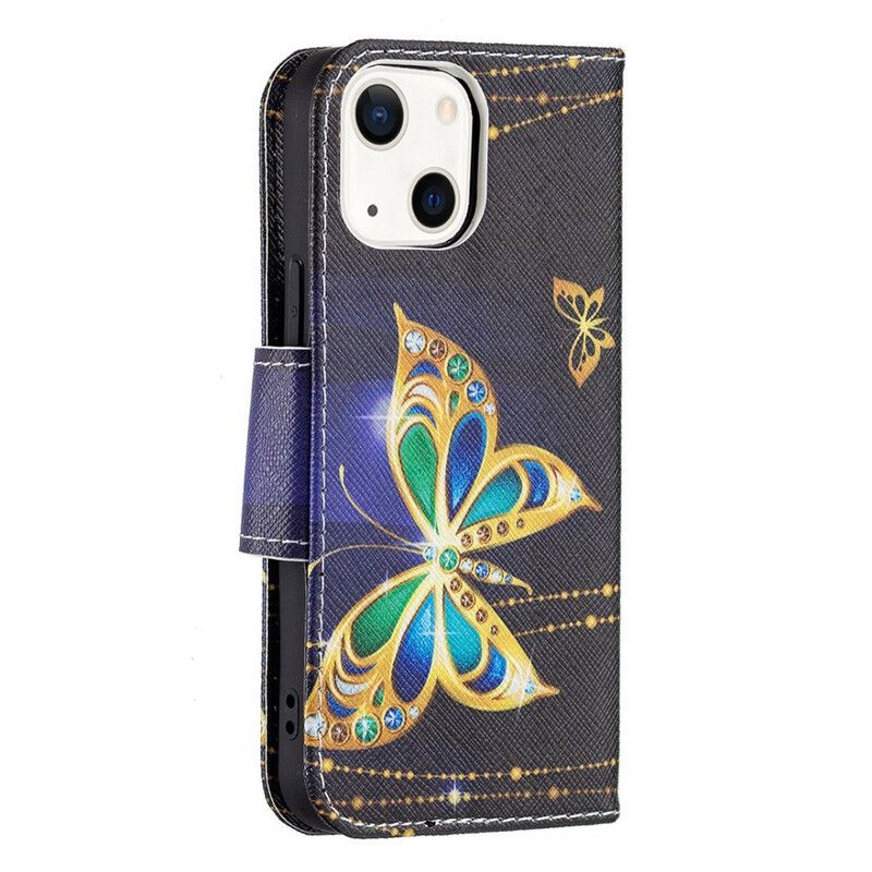 Leren Hoesje Voor iPhone 13 Mini Magische Vlinder
