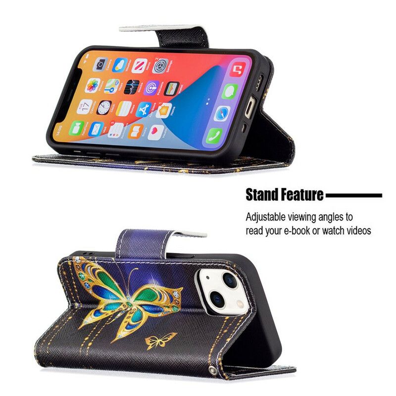 Leren Hoesje Voor iPhone 13 Mini Magische Vlinder