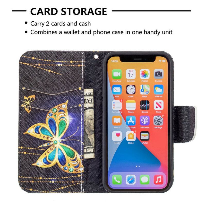Leren Hoesje Voor iPhone 13 Mini Magische Vlinder