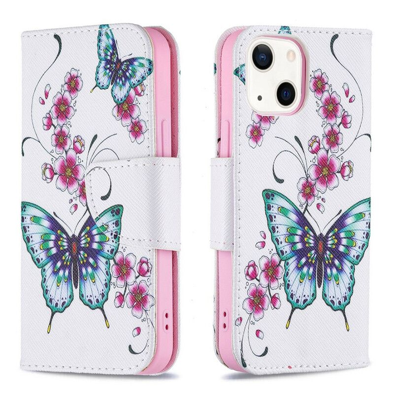 Leren Hoesje Voor iPhone 13 Mini Prachtige Vlinders
