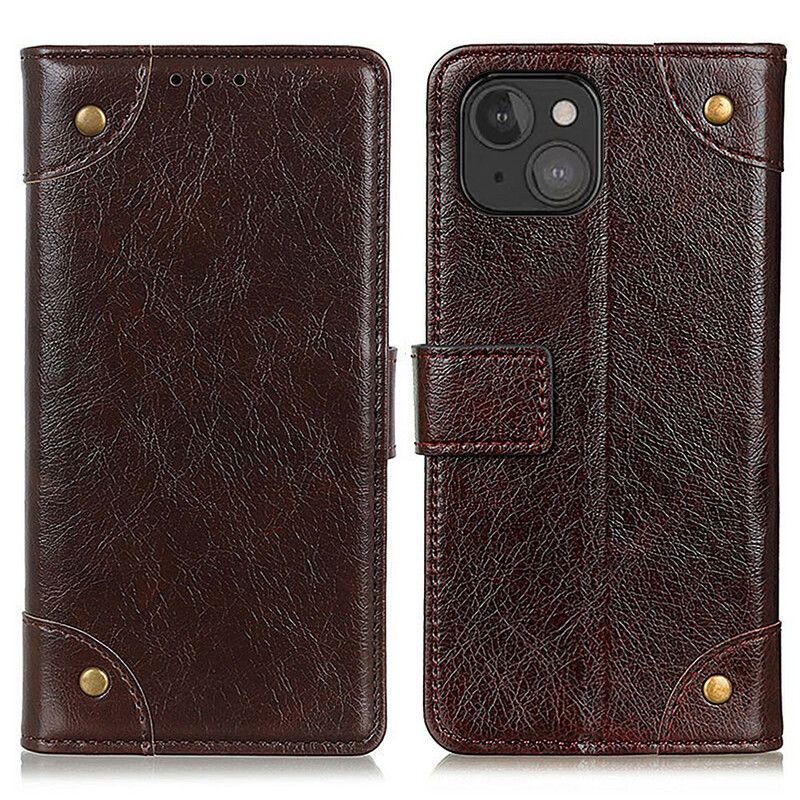 Leren Hoesje Voor iPhone 13 Mini Stijl Nappaleren Vintage Klinknagels