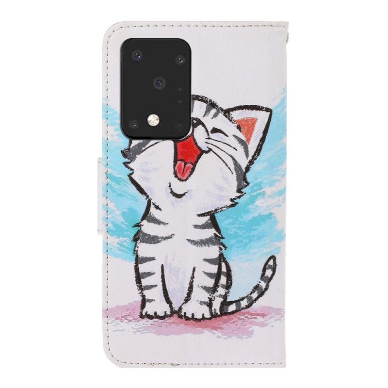 Cover Folio-hoesje Samsung Galaxy S20 Ultra Telefoonhoesje Gekleurd Kitten Met String