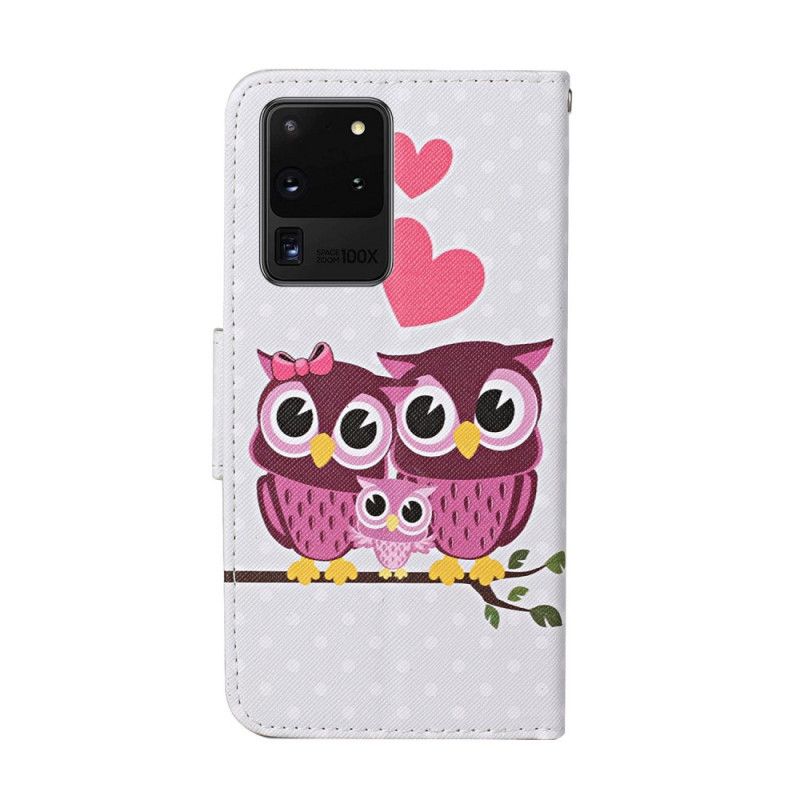 Cover Folio-hoesje Samsung Galaxy S20 Ultra Telefoonhoesje Uilenfamilie Met String