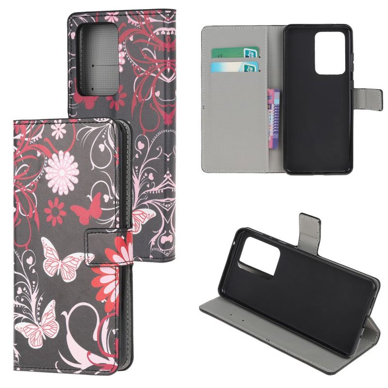 Cover Folio-hoesje Samsung Galaxy S20 Ultra Wit Telefoonhoesje Vlinders En Bloemen