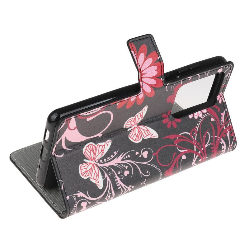 Cover Folio-hoesje Samsung Galaxy S20 Ultra Wit Telefoonhoesje Vlinders En Bloemen