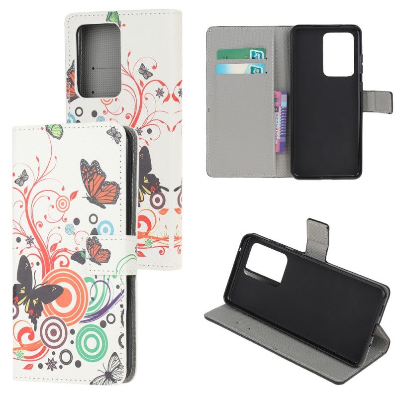Cover Folio-hoesje Samsung Galaxy S20 Ultra Wit Telefoonhoesje Vlinders En Bloemen