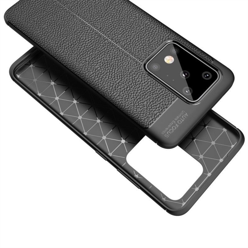 Cover Hoesje Samsung Galaxy S20 Ultra Rood Zwart Telefoonhoesje Dubbellijns Lychee Leereffect