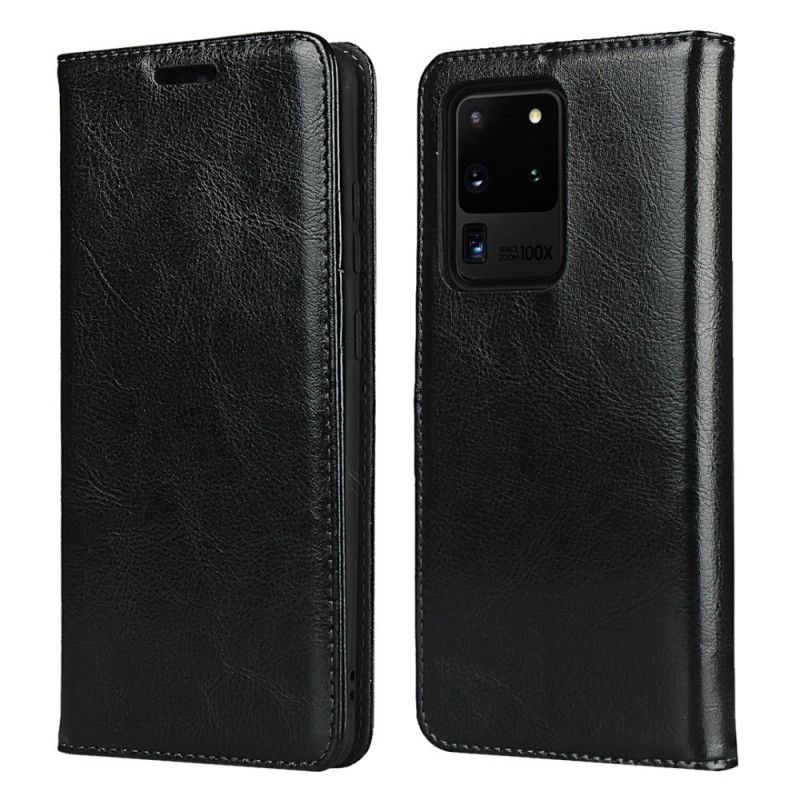 Folio-hoesje Samsung Galaxy S20 Ultra Grijs Zwart Echt Leer