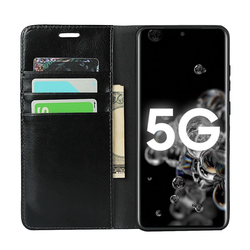 Folio-hoesje Samsung Galaxy S20 Ultra Grijs Zwart Echt Leer
