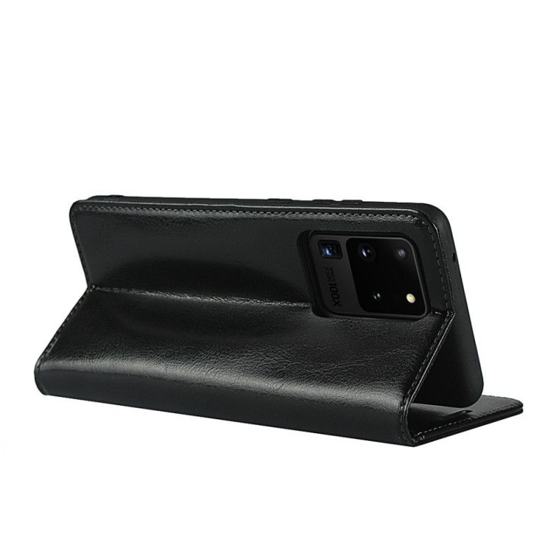 Folio-hoesje Samsung Galaxy S20 Ultra Grijs Zwart Echt Leer