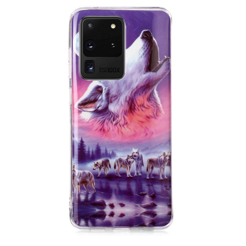 Hoesje voor Samsung Galaxy S20 Ultra Wit Serie Fluorescerende Wolven