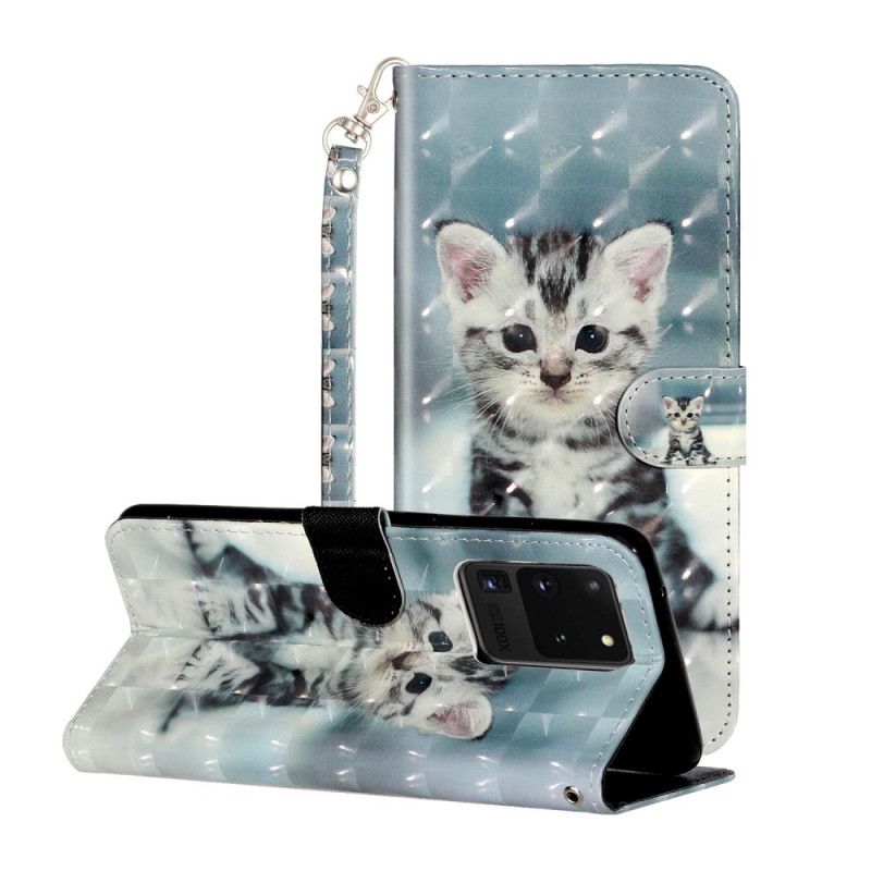 Leren Hoesje Samsung Galaxy S20 Ultra Kitten Light Spots Met Riempje