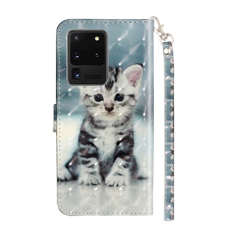 Leren Hoesje Samsung Galaxy S20 Ultra Kitten Light Spots Met Riempje