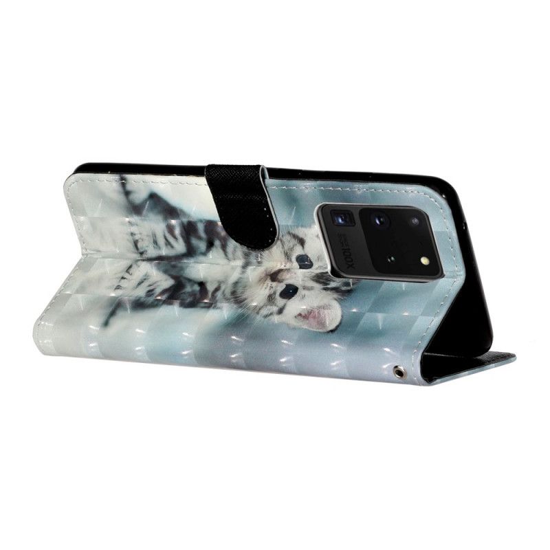 Leren Hoesje Samsung Galaxy S20 Ultra Kitten Light Spots Met Riempje