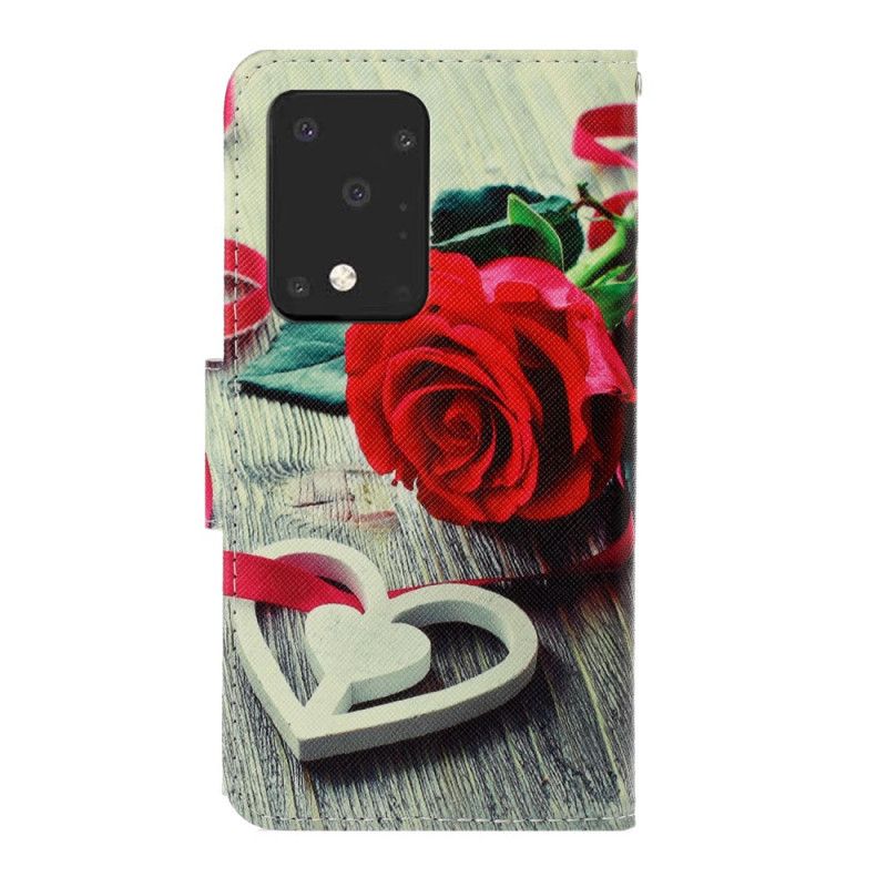 Leren Hoesje Samsung Galaxy S20 Ultra Romantische Roos Met String