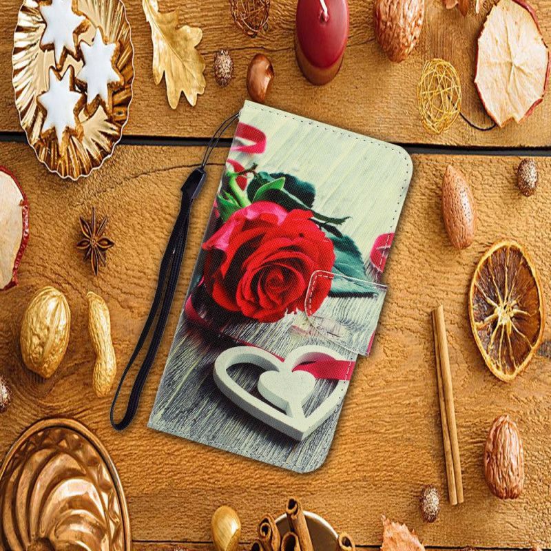 Leren Hoesje Samsung Galaxy S20 Ultra Romantische Roos Met String
