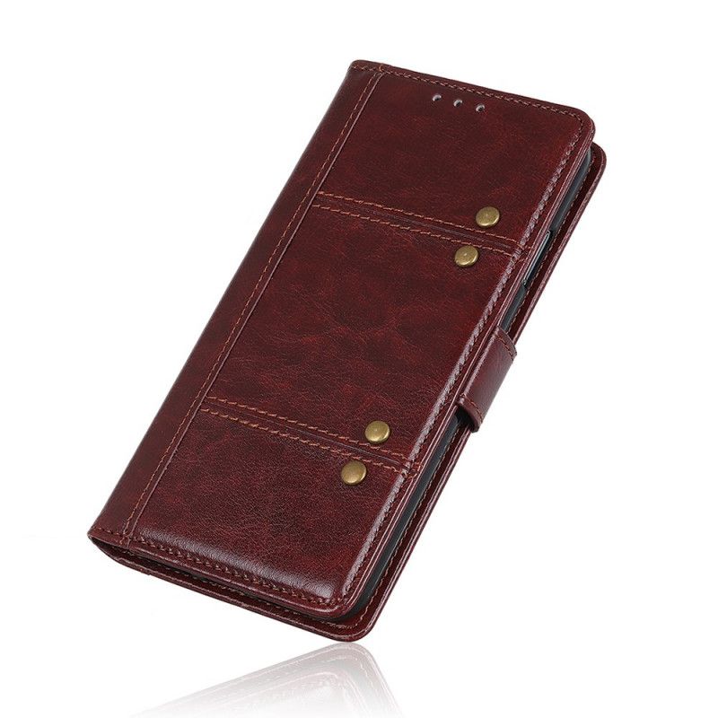 Leren Hoesje Samsung Galaxy S20 Ultra Rood Zwart Telefoonhoesje Dubbele Klinknagels Met Leereffect