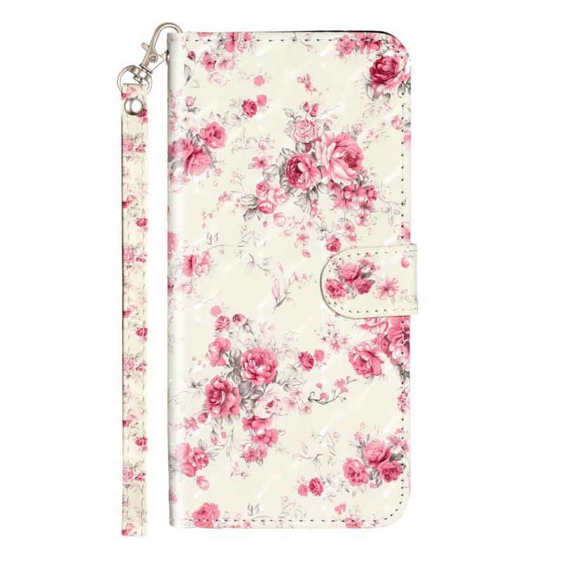 Leren Hoesje Samsung Galaxy S20 Ultra Telefoonhoesje Bloemen Lichtvlekjes Met Riempje