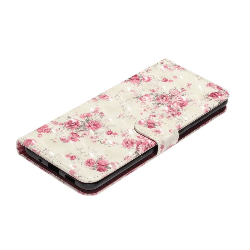 Leren Hoesje Samsung Galaxy S20 Ultra Telefoonhoesje Bloemen Lichtvlekjes Met Riempje