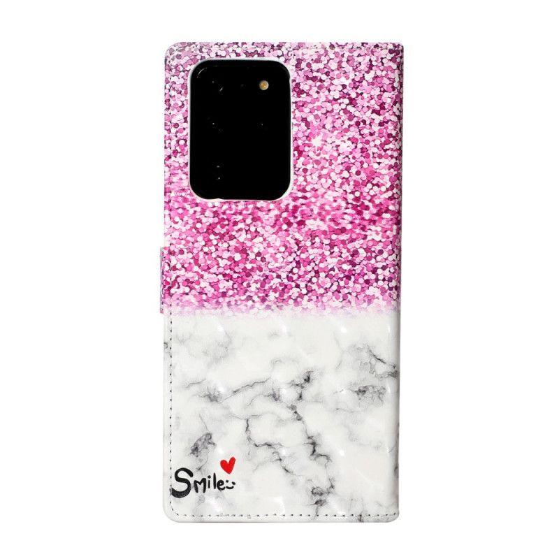 Leren Hoesje Samsung Galaxy S20 Ultra Telefoonhoesje Glitter Glimlach