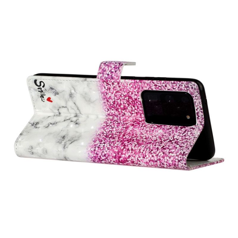 Leren Hoesje Samsung Galaxy S20 Ultra Telefoonhoesje Glitter Glimlach