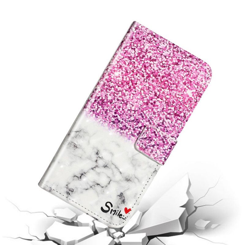 Leren Hoesje Samsung Galaxy S20 Ultra Telefoonhoesje Glitter Glimlach