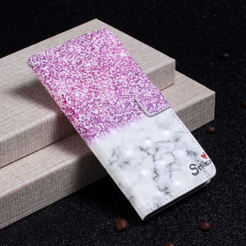 Leren Hoesje Samsung Galaxy S20 Ultra Telefoonhoesje Glitter Glimlach