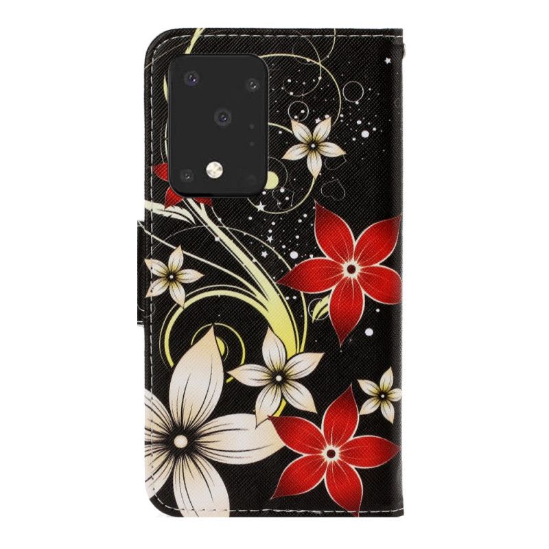 Leren Hoesje Samsung Galaxy S20 Ultra Telefoonhoesje Kleurrijke Bloemen Met String