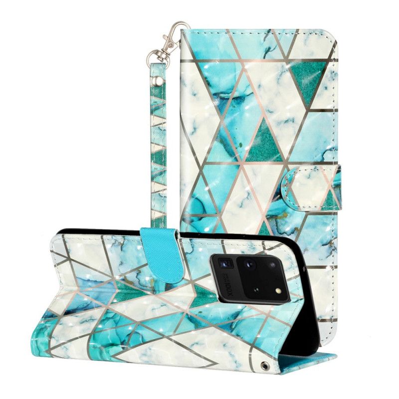 Leren Hoesje Samsung Galaxy S20 Ultra Telefoonhoesje Marmeren Lichtspots Met Strip