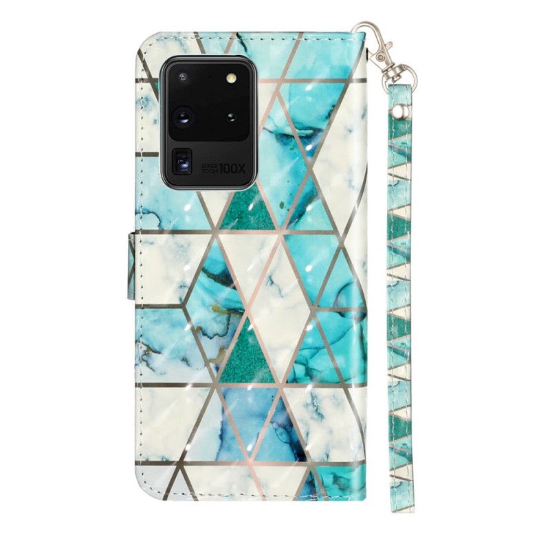 Leren Hoesje Samsung Galaxy S20 Ultra Telefoonhoesje Marmeren Lichtspots Met Strip