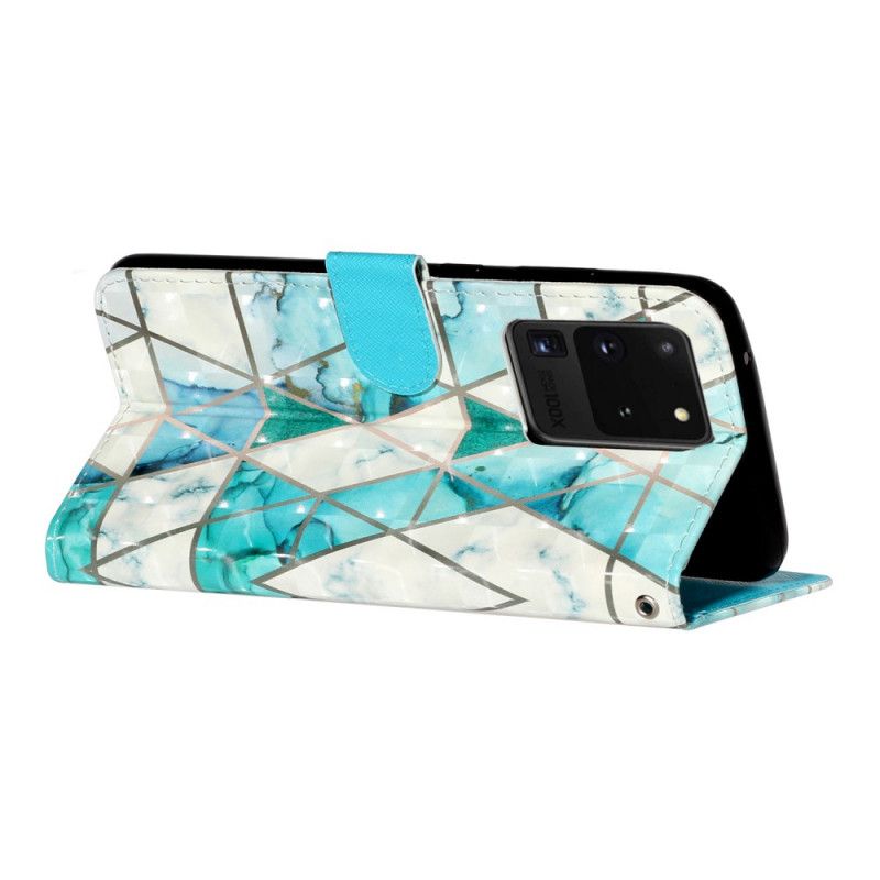 Leren Hoesje Samsung Galaxy S20 Ultra Telefoonhoesje Marmeren Lichtspots Met Strip