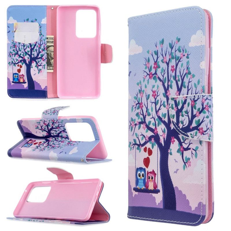 Leren Hoesje Samsung Galaxy S20 Ultra Uilen Op De Schommel
