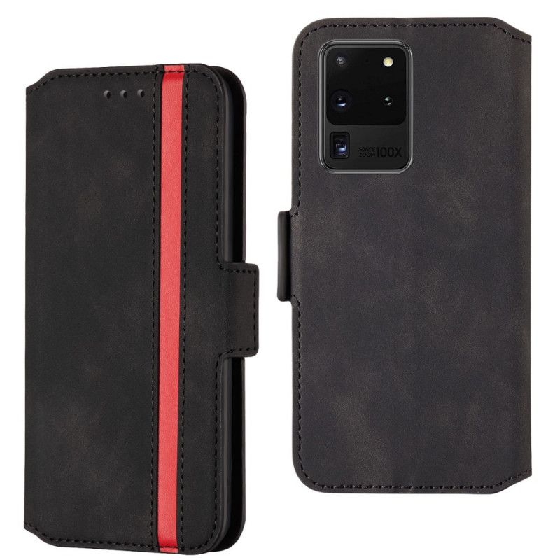 Leren Hoesje voor Samsung Galaxy S20 Ultra Rood Zwart Tweekleurige Verticale Lijn