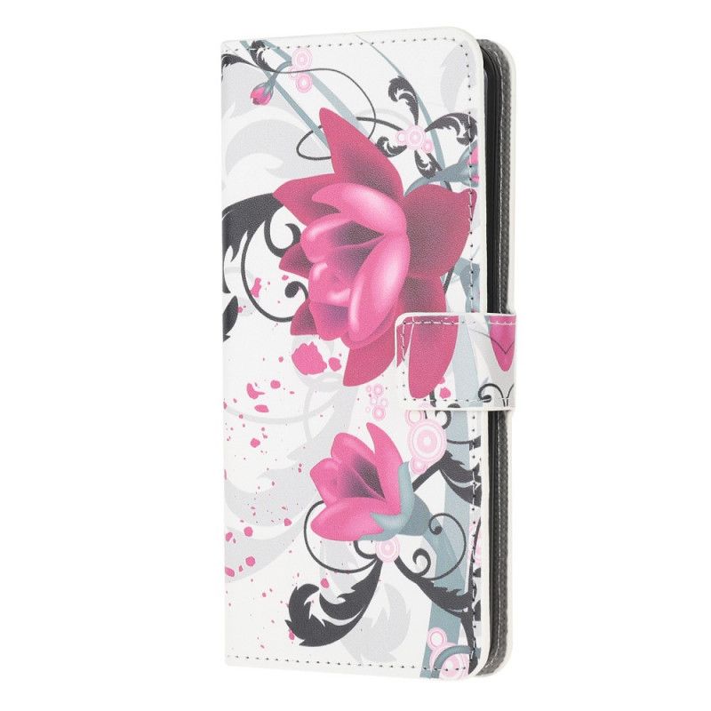 Leren Hoesje voor Samsung Galaxy S20 Ultra Roze Tropische Bloemen