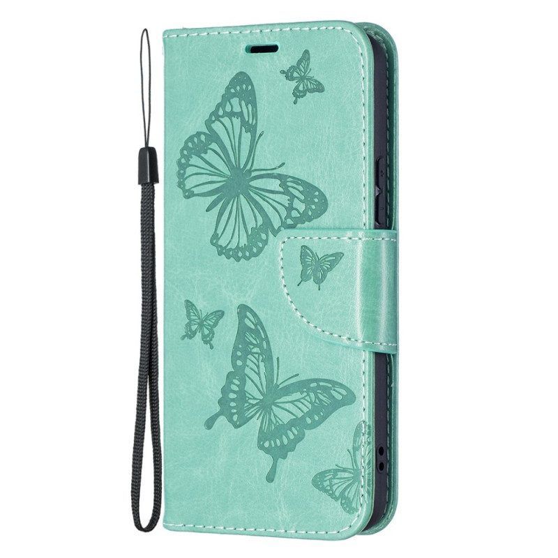 Folio-hoesje voor Samsung Galaxy S22 5G Vlinders Tijdens De Vlucht Met Lanyard