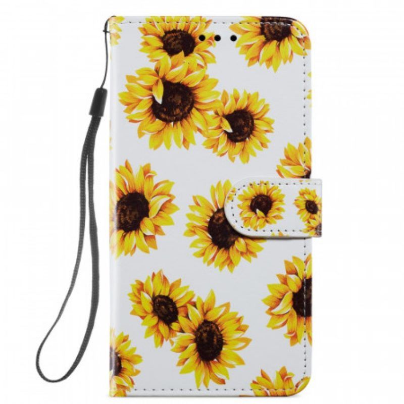 Leren Hoesje voor Samsung Galaxy S22 5G Zonnebloemen